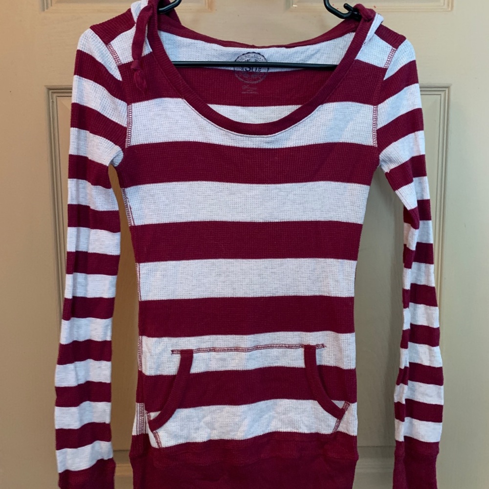 Burgundy and White Stripe Thermal Hoodie